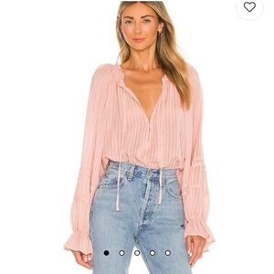 Free People Women's Strawberry Smoothie Smocked Out Of Town Blouse Top Size M